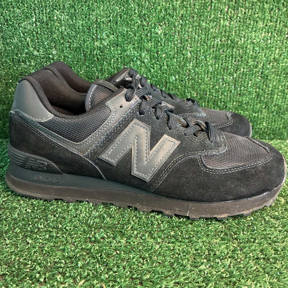 New Balance 574 Core Suede Mesh Classic Athletic Sneakers Triple Black Mens 9.5